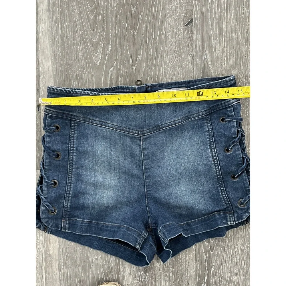 Free People Dark Blue Lace-Up Side High-Rise Denim Shorts Size 29